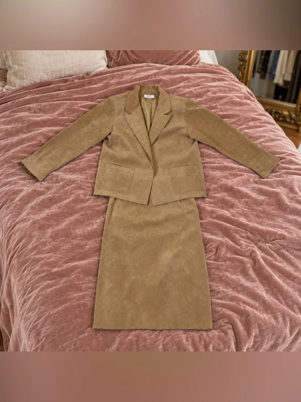 Vintage Adolph Schuman Lilli Ann Ultrasuede Blazer Skirt Set